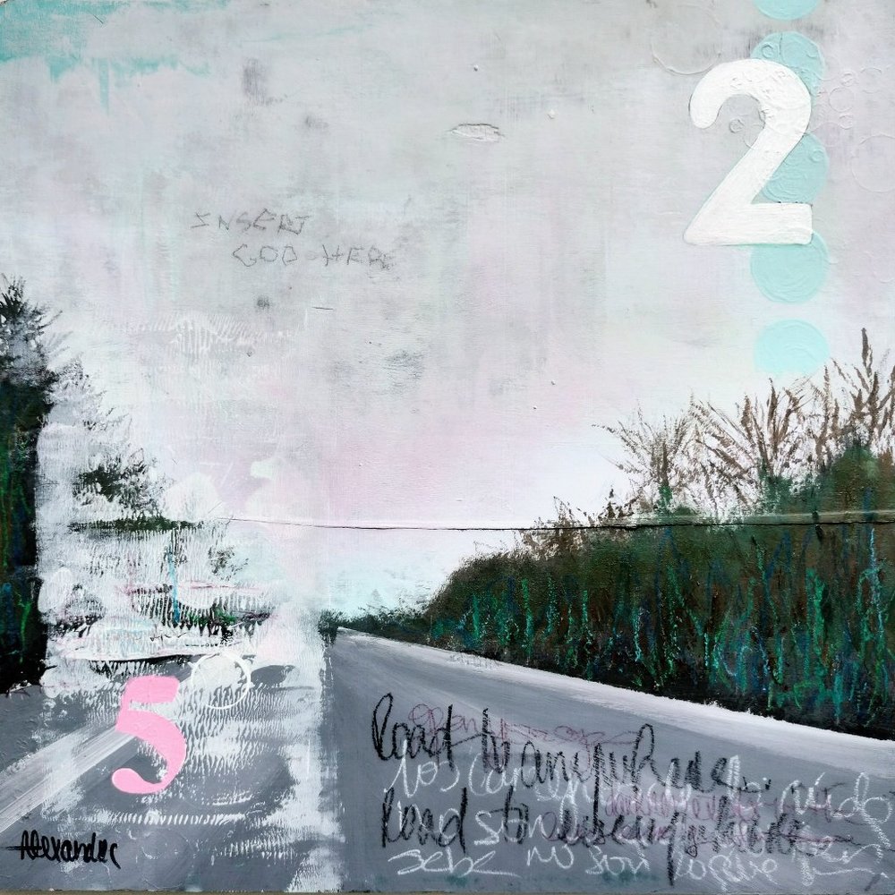 "You're on the right path" - Landscape painting Original on wood panel 12"x12"